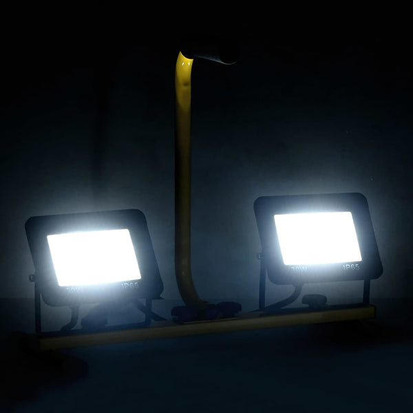 vidaXL LED Floodlight with Handle 2x30 W Cool White