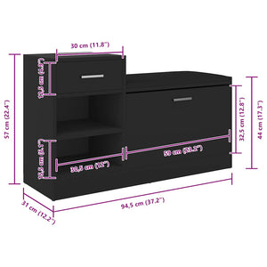 vidaXL Shoe Cabinet Black 94.5x31x57 cm Engineered Wood