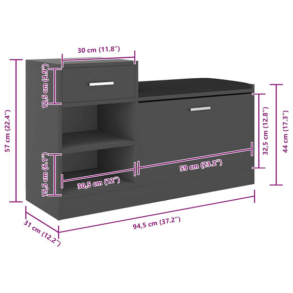 vidaXL Shoe Cabinet Grey 94.5x31x57 cm Engineered Wood
