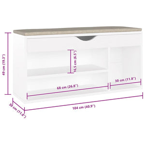 vidaXL Shoe Bench with Cushion White 104x30x49 cm Engineered Wood
