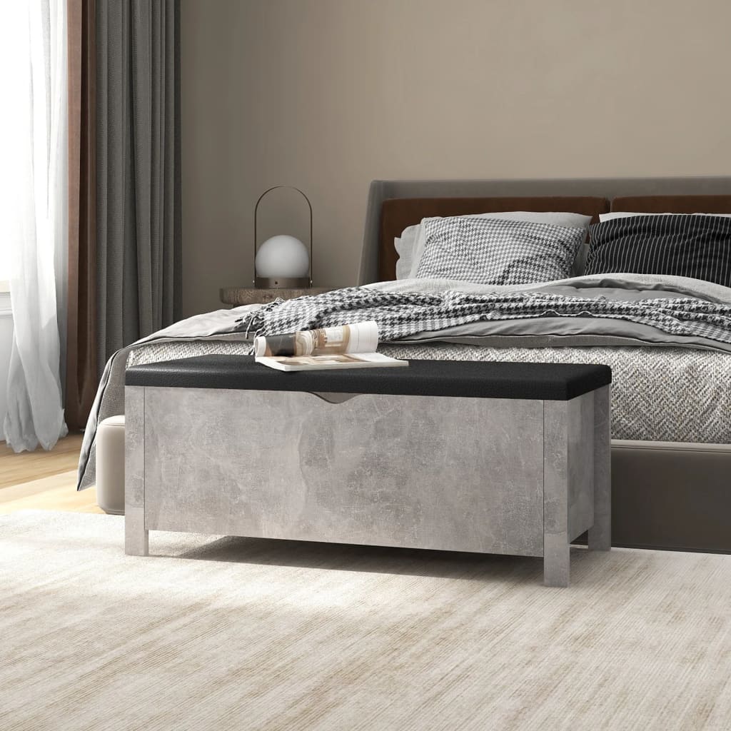 vidaXL Storage Bench with Cushion Concrete Grey 105x40x45 cm