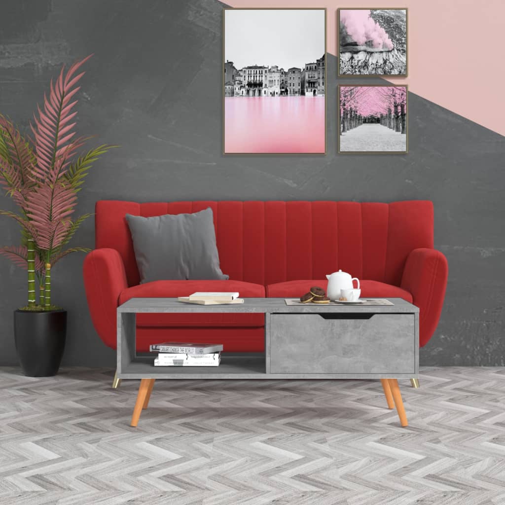 vidaXL Coffee Table Concrete Grey 100x49.5x43 cm Engineered Wood