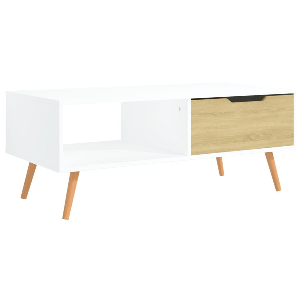 vidaXL Coffee Table White and Sonoma Oak 100x49.5x43 cm Engineered Wood