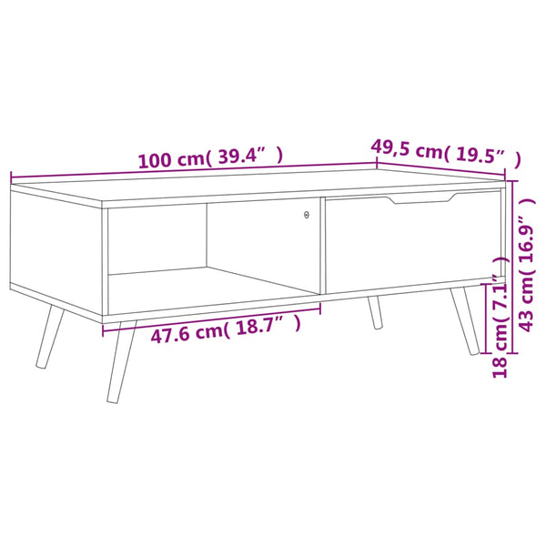 vidaXL Coffee Table White and Sonoma Oak 100x49.5x43 cm Engineered Wood