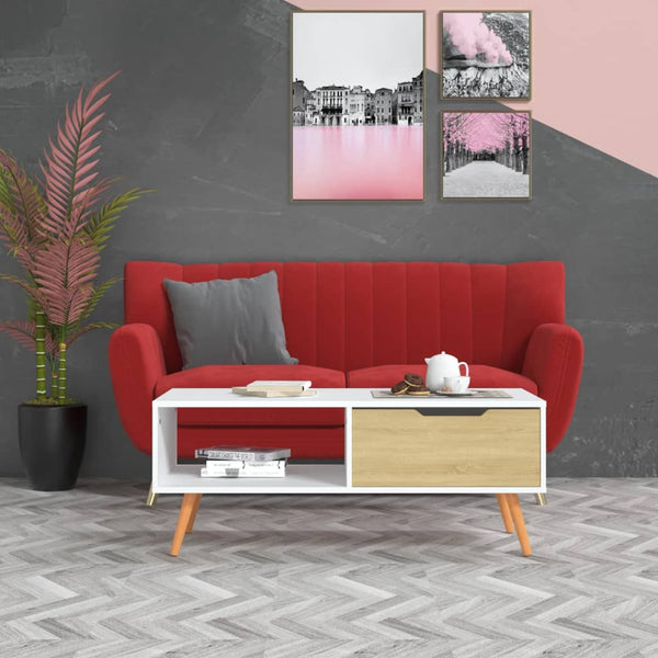 vidaXL Coffee Table White and Sonoma Oak 100x49.5x43 cm Engineered Wood