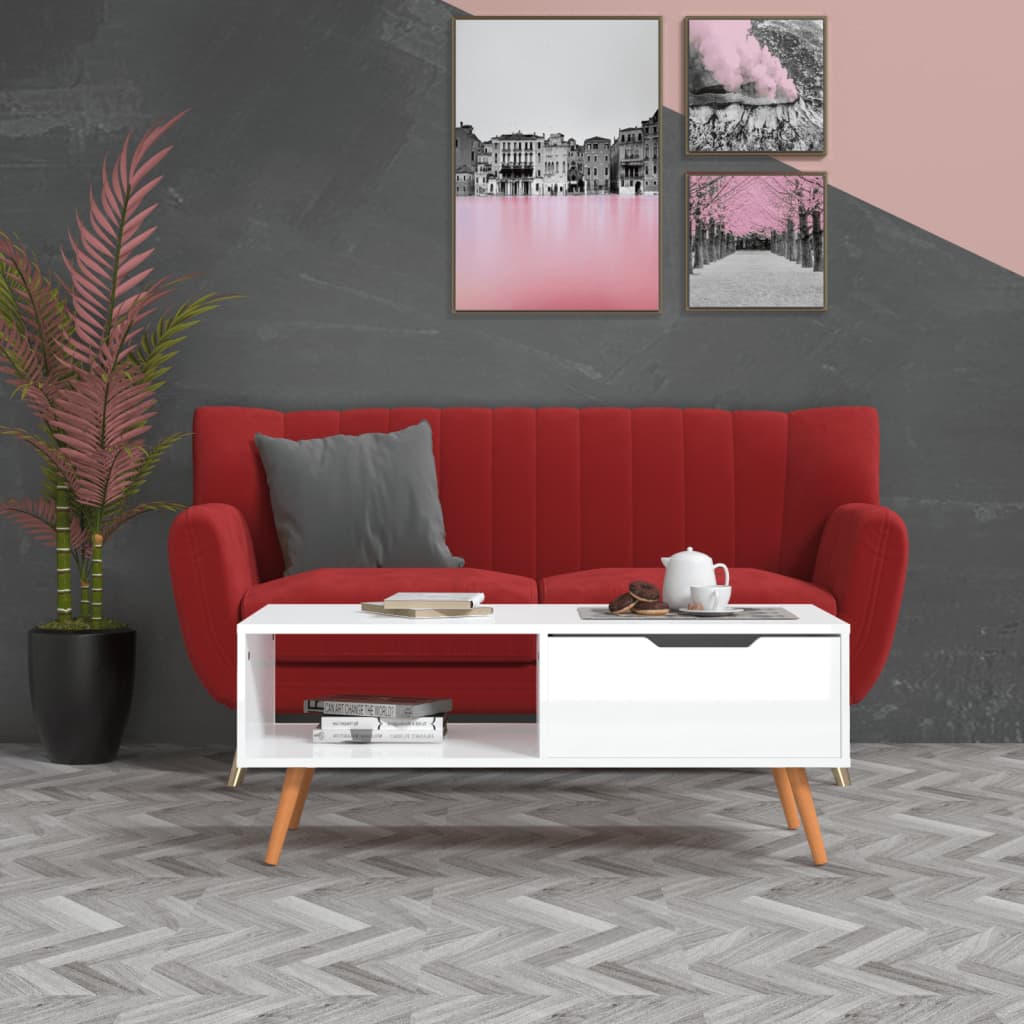 vidaXL Coffee Table High-Gloss White 100x49.5x43 cm Engineered Wood