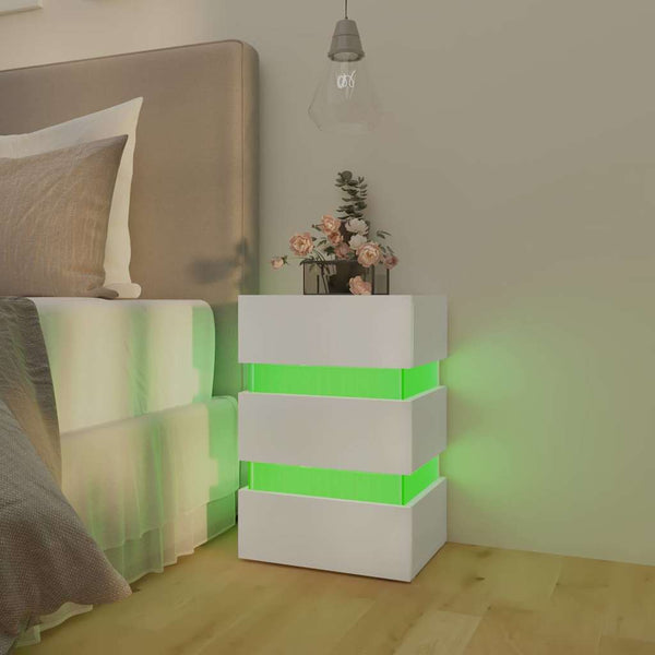 vidaXL LED Bedside Table White 45x35x67 cm Engineered Wood