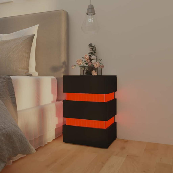 vidaXL LED Bedside Table Black 45x35x67 cm Engineered Wood