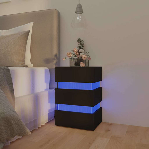 vidaXL LED Bedside Table Black 45x35x67 cm Engineered Wood