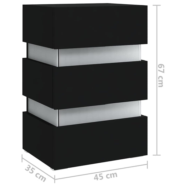 vidaXL LED Bedside Table Black 45x35x67 cm Engineered Wood