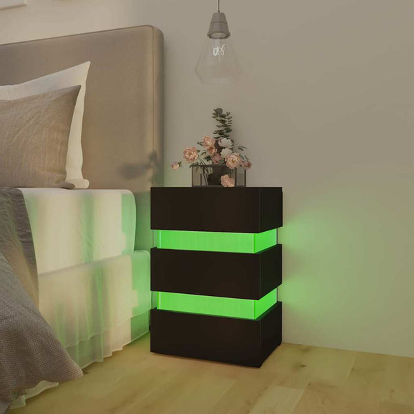 vidaXL LED Bedside Table Black 45x35x67 cm Engineered Wood