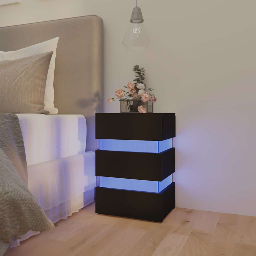 vidaXL LED Bedside Table Black 45x35x67 cm Engineered Wood