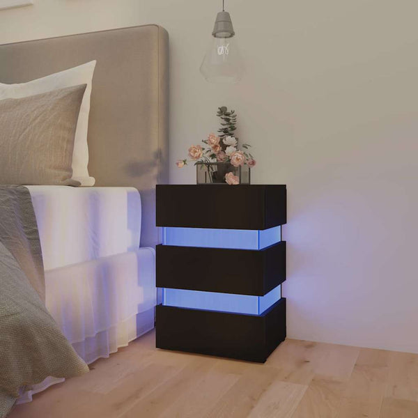 vidaXL LED Bedside Table Black 45x35x67 cm Engineered Wood
