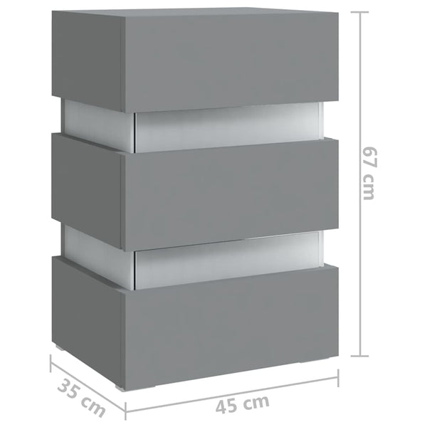 vidaXL LED Nightstand Gray 45x35x67 cm Engineered Wood