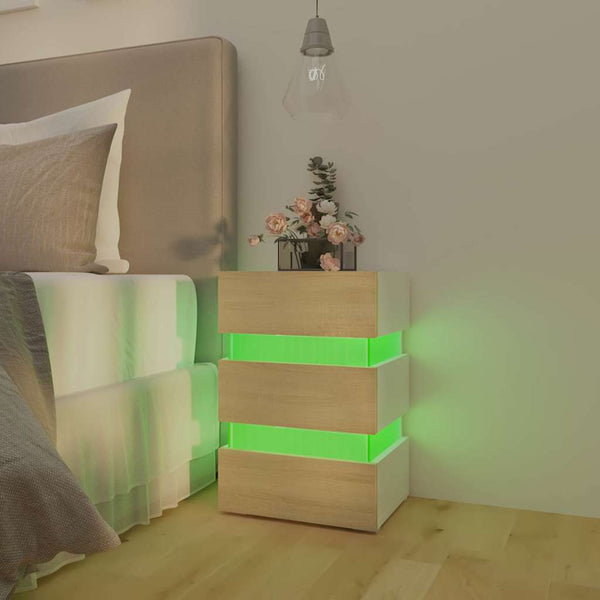 vidaXL LED Bedside Cabinet White and Sonoma Oak 45x35x67 cm Engineered Wood