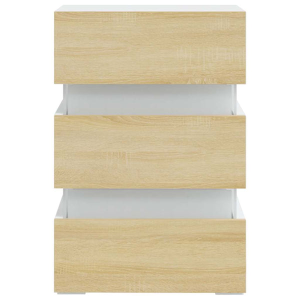 vidaXL LED Bedside Cabinet White and Sonoma Oak 45x35x67 cm Engineered Wood