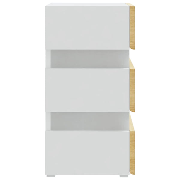 vidaXL LED Bedside Cabinet White and Sonoma Oak 45x35x67 cm Engineered Wood