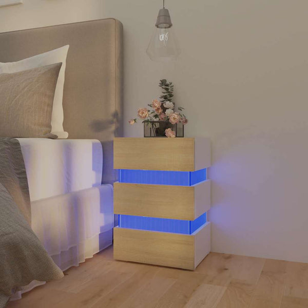 vidaXL LED Bedside Cabinet White and Sonoma Oak 45x35x67 cm Engineered Wood