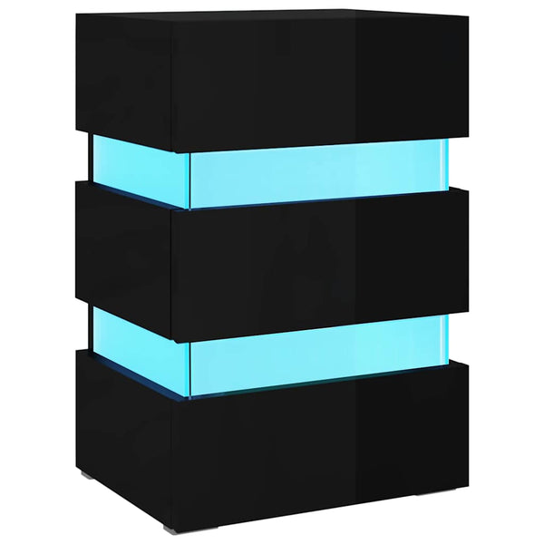 vidaXL LED Bedside Table High Gloss Black 45x35x67 cm Engineered Wood