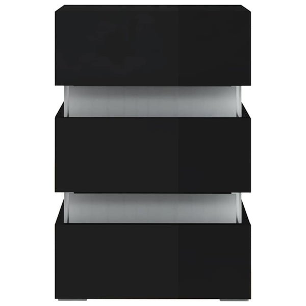 vidaXL LED Bedside Table High Gloss Black 45x35x67 cm Engineered Wood