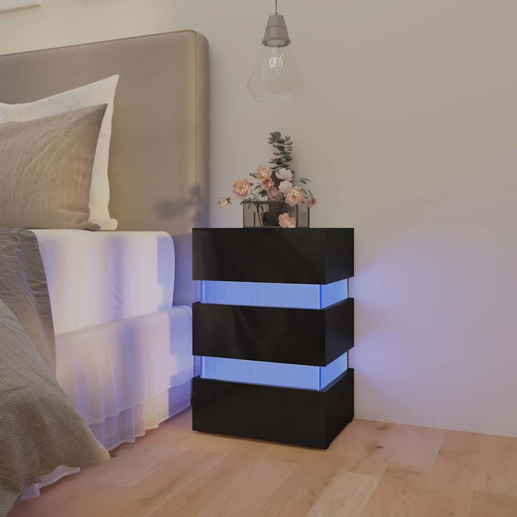vidaXL LED Bedside Table High Gloss Black 45x35x67 cm Engineered Wood