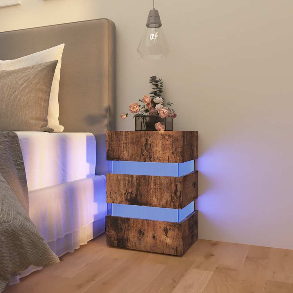 vidaXL LED Bedside Table Smoked Oak 45x35x67 cm Engineered Wood