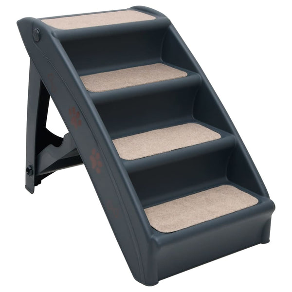 vidaXL 4-Step Foldable Dog Stairs Dark Grey