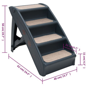 vidaXL 4-Step Foldable Dog Stairs Dark Grey