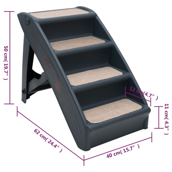 vidaXL 4-Step Foldable Dog Stairs Dark Grey