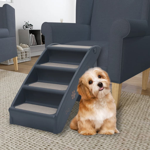 vidaXL 4-Step Foldable Dog Stairs Dark Grey