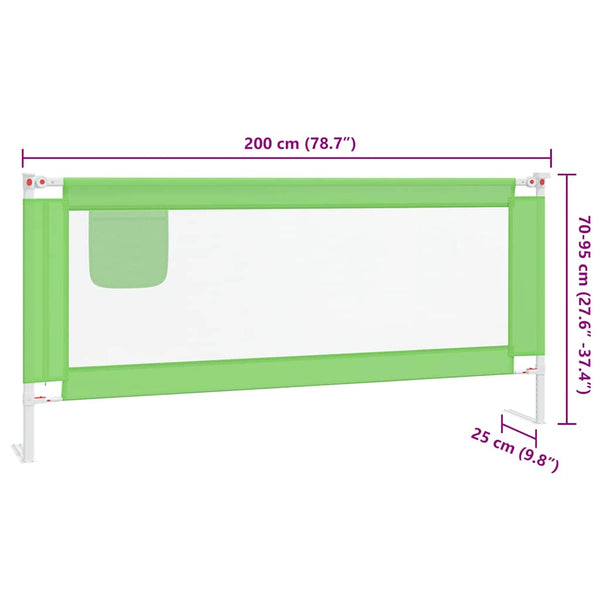 vidaXL Toddler Bed Rail Green 200x25 cm Fabric