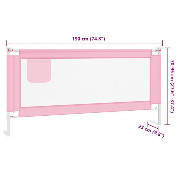 vidaXL Toddler Bed Rail Pink 190x25 cm Fabric