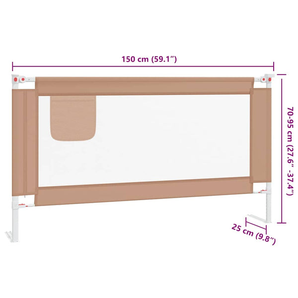 vidaXL Toddler Bed Rail Taupe 150x25 cm Fabric