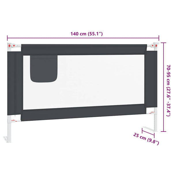 vidaXL Toddler Bed Rail Dark Grey 140x25 cm Fabric