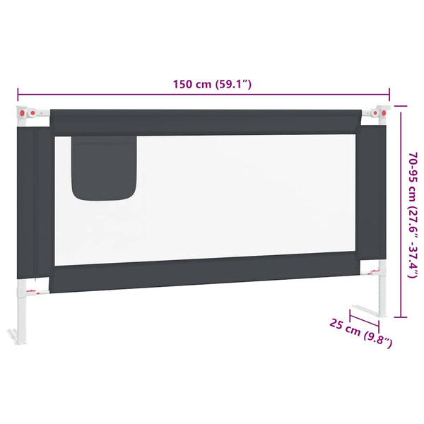 vidaXL Toddler Bed Rail Dark Grey 150x25 cm Fabric