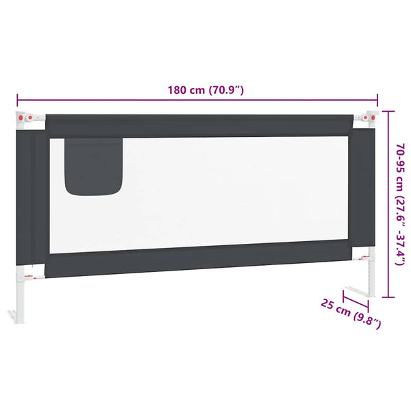 vidaXL Toddler Bed Rail Dark Grey 180x25 cm Fabric