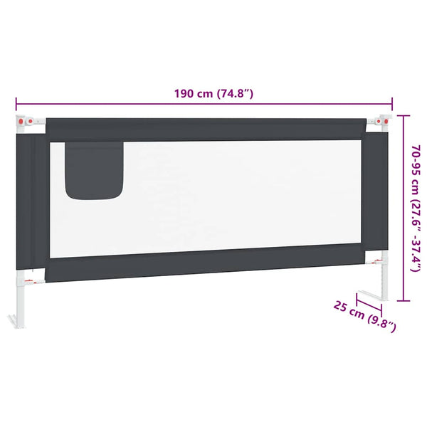 vidaXL Toddler Bed Rail Dark Grey 190x25 cm Fabric