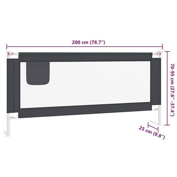 vidaXL Toddler Bed Rail Dark Grey 200x25 cm Fabric