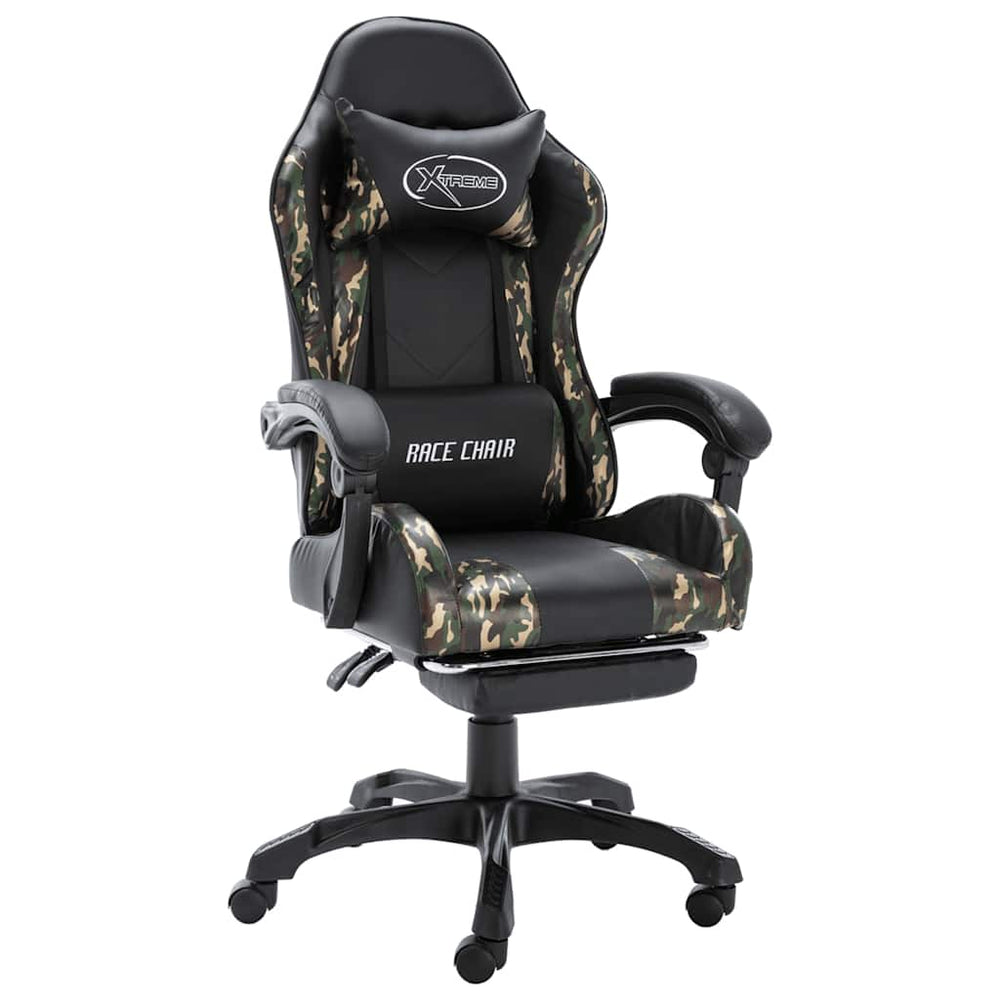 vidaXL Gaming Chair with Footrest Black and Camouflage Faux Leather