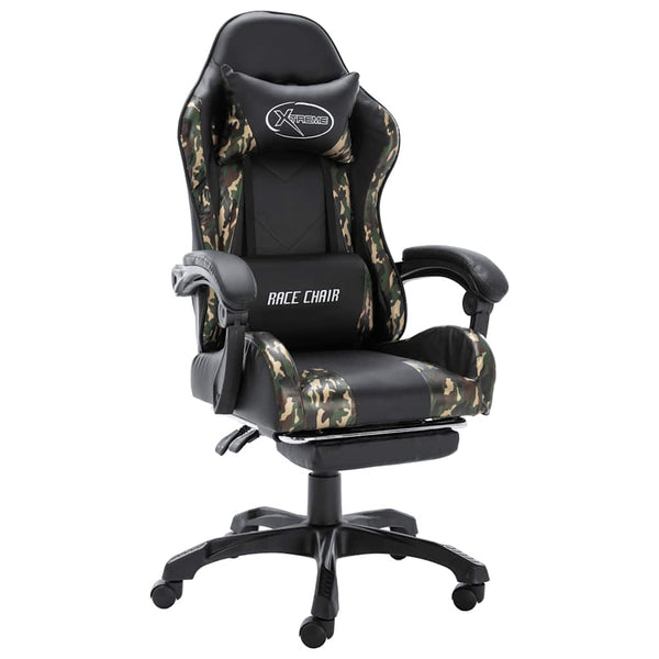 vidaXL Gaming Chair with Footrest Black and Camouflage Faux Leather