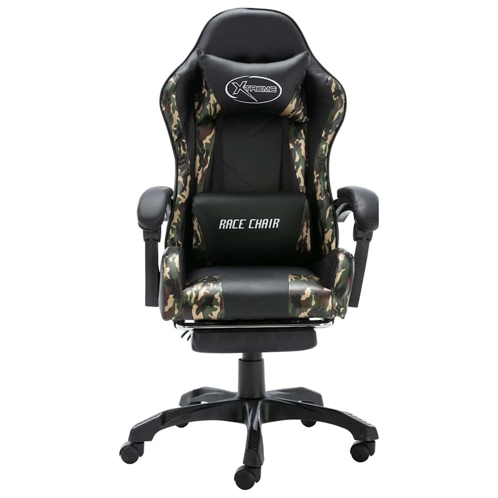 vidaXL Gaming Chair with Footrest Black and Camouflage Faux Leather