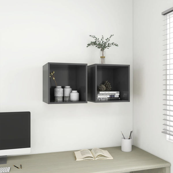 Graue Wandschränke, 2er-Set, 37 cm