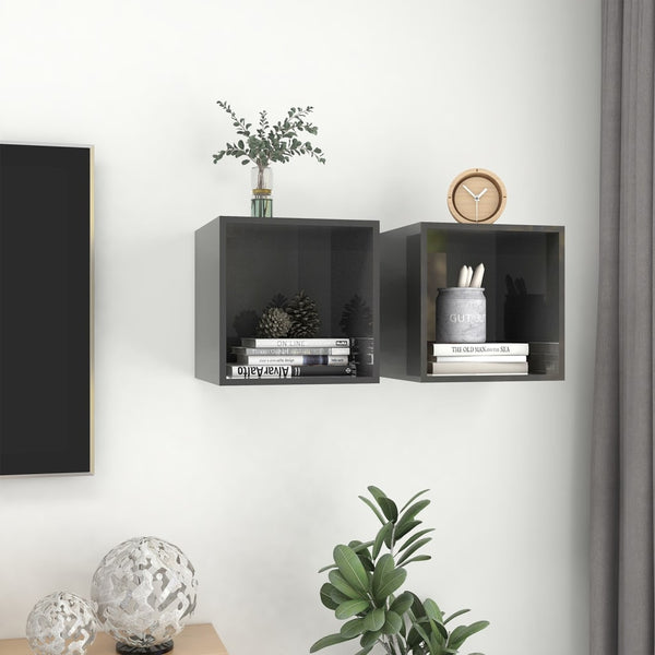 Wandschränke Grau Hochglanz, 2er Set