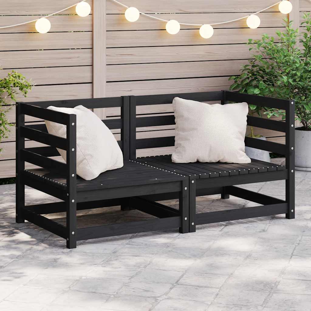 vidaXL Garden Corner Sofas 2 pcs. Black Solid Pine Wood