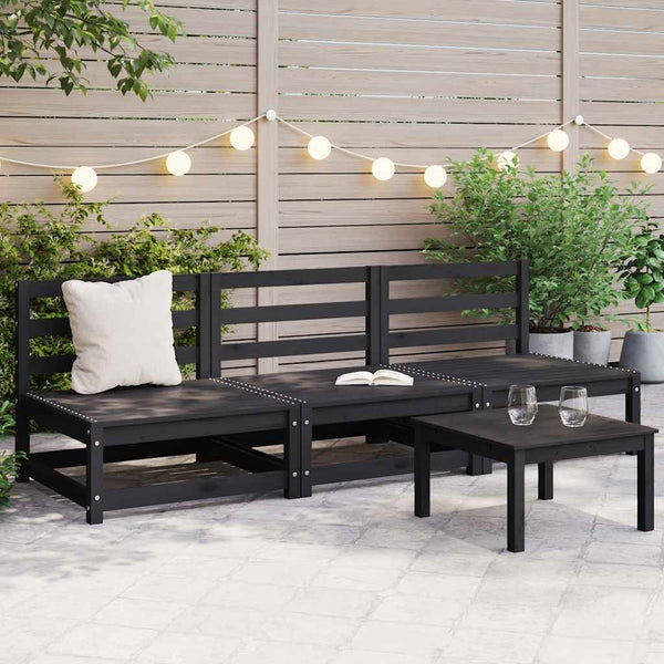 vidaXL Garden Center Sofas 3 pcs. Black Solid Pine Wood