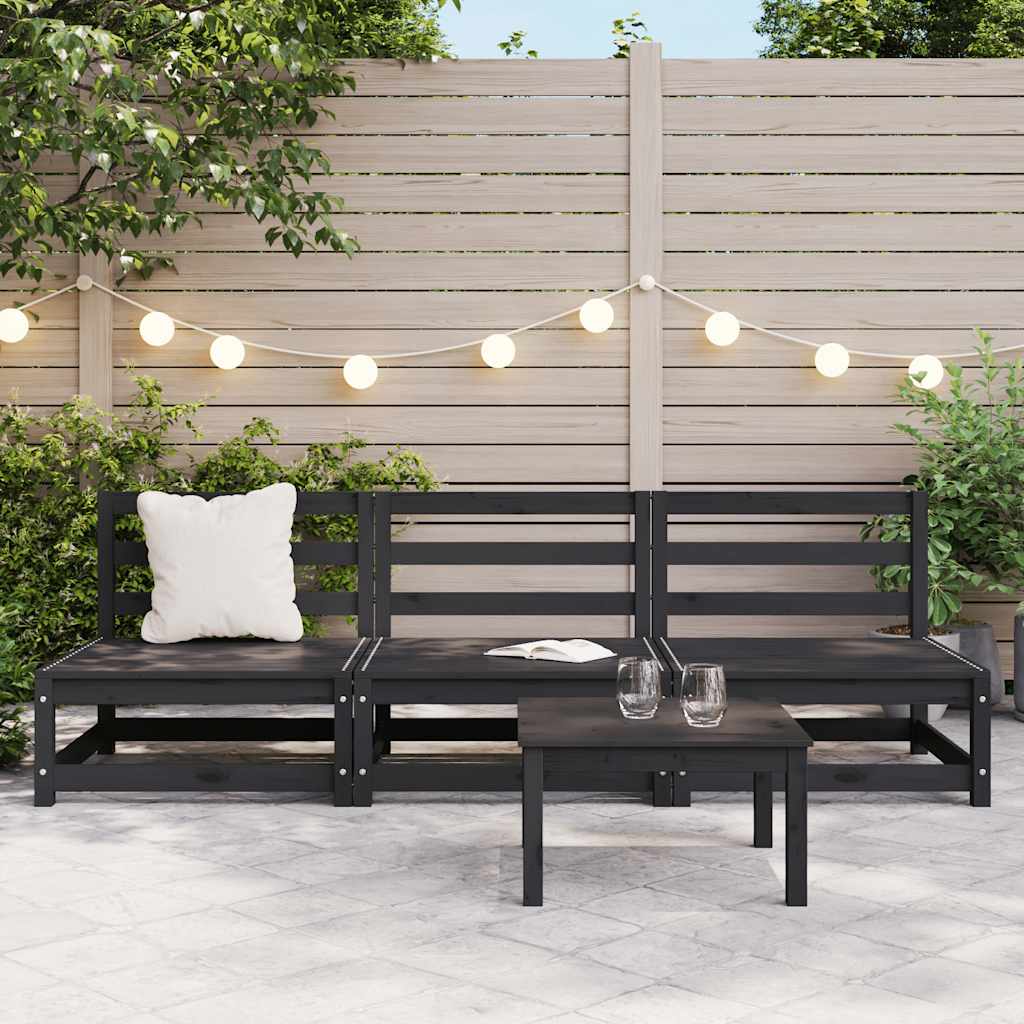 vidaXL Garden Center Sofas 3 pcs. Black Solid Pine Wood