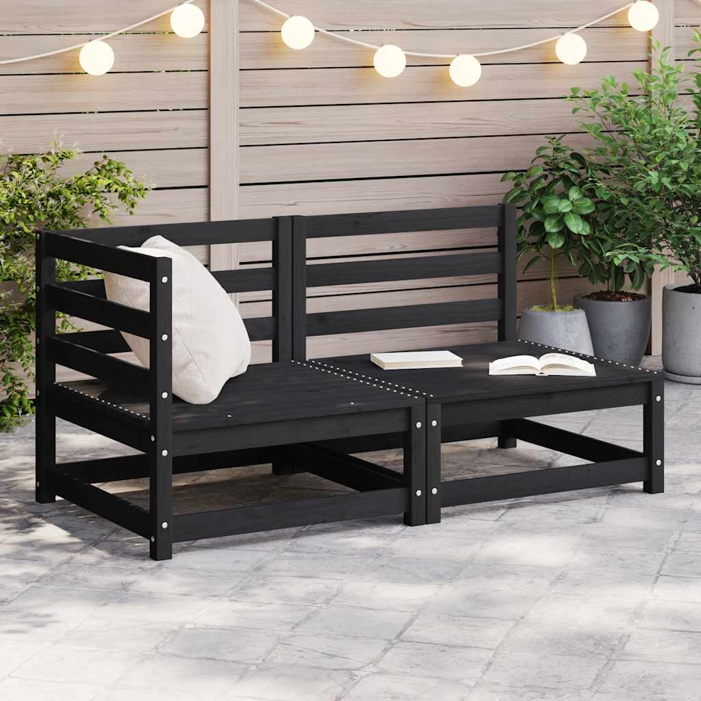 vidaXL 2-Piece Garden Lounge Set Black Solid Pine Wood