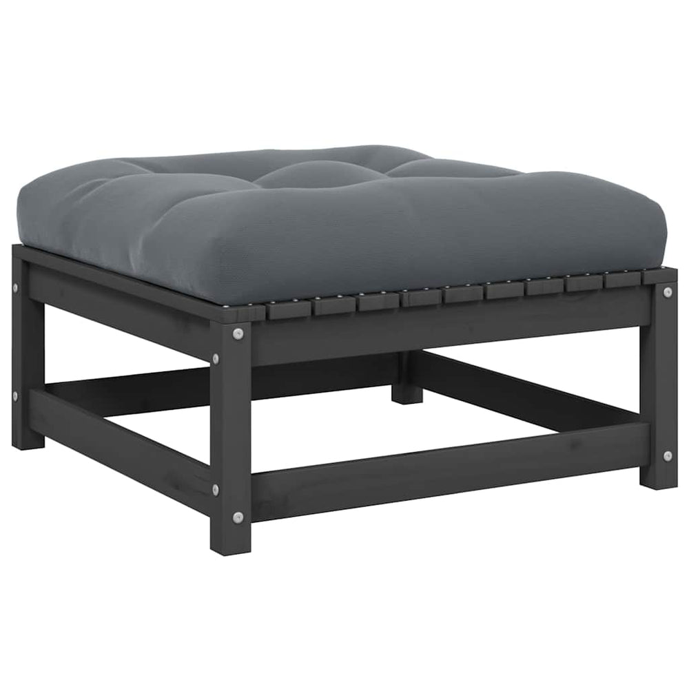 vidaXL Garden Ottoman with Grey Cushions Solid Pine Wood