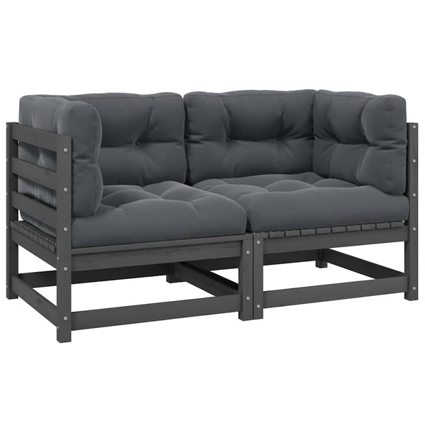 vidaXL 2-Seater Garden Sofa with Cushions Grey Solid Pine