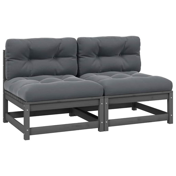 vidaXL Garden Center Sofas with Cushions 2 pcs. Gray Solid Pine Wood